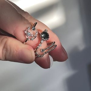 Three ring silver moon set